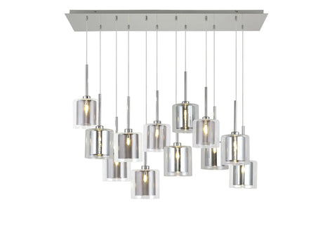 Lathen Linear Pendant 2m, 12 x G9, Polished Chrome/Chrome/Clear/Smoked Type H Shade