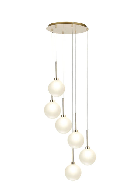Lathen Round Pendant 2.5m, 6 x G9, French Gold/Frosted Type G Shade