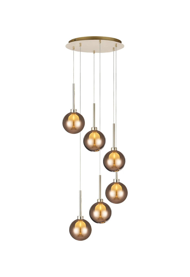 Lathen Round Pendant 2.5m, 6 x G9, French Gold/Chrome/Frosted Type G Shade