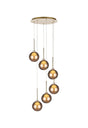 Lathen Round Pendant 2.5m, 6 x G9, French Gold/Chrome/Frosted Type G Shade