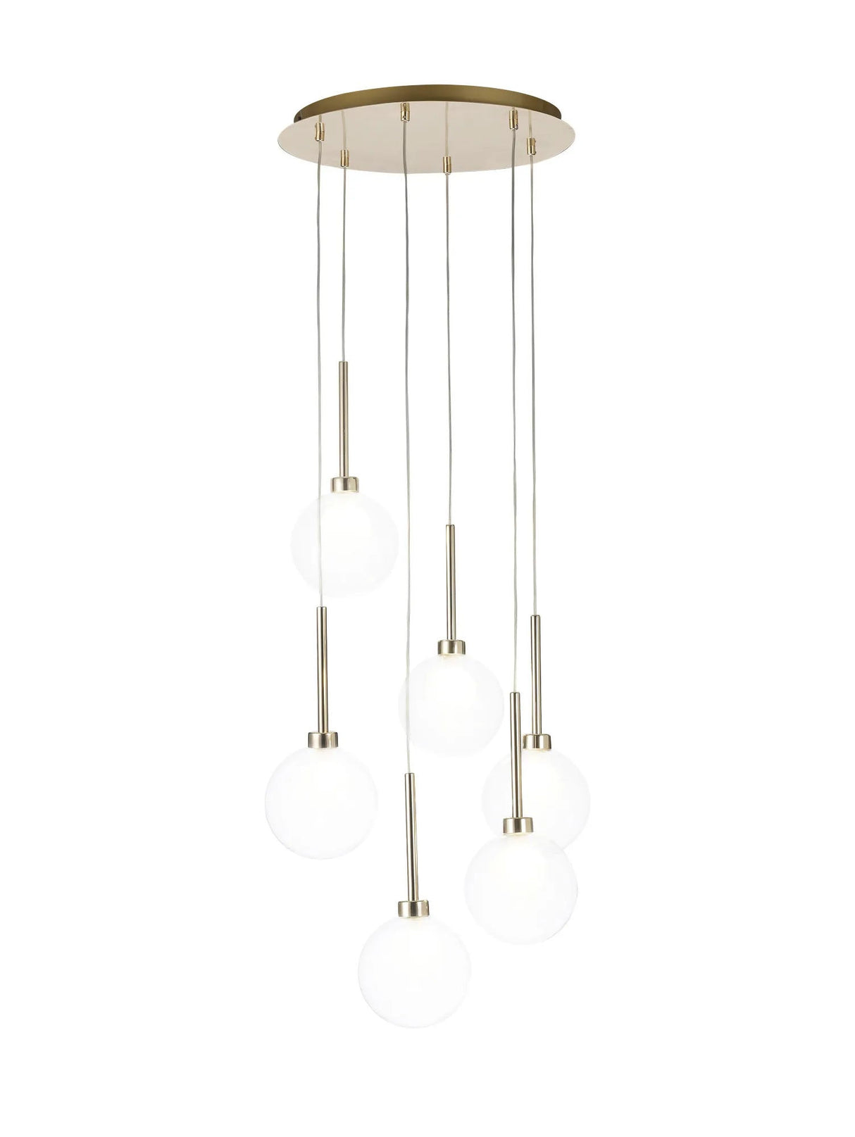 Lathen Round Pendant 2.5m, 6 x G9, French Gold/Clear/Frosted Type G Shade