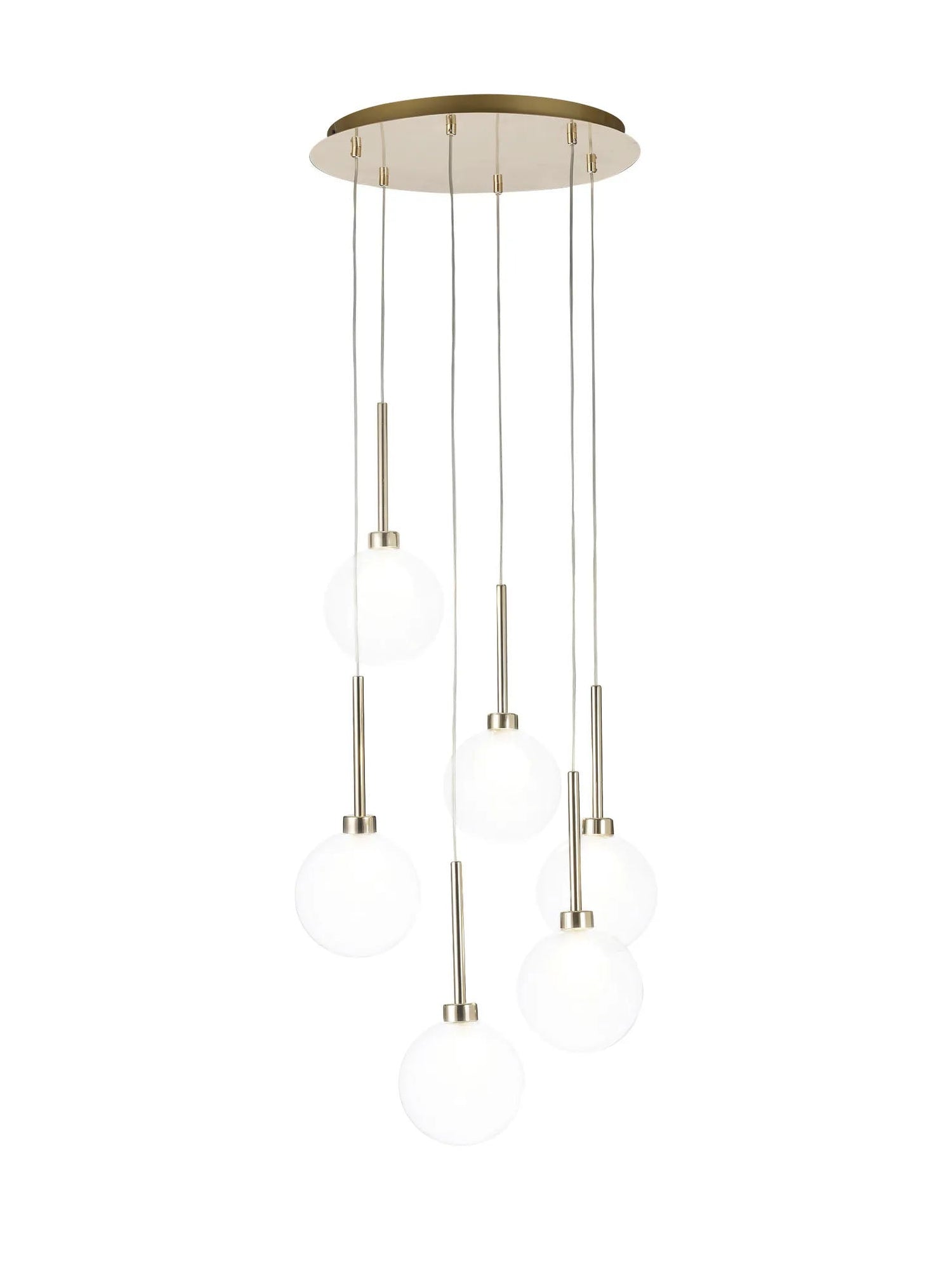 Lathen Round Pendant 2.5m, 6 x G9, French Gold/Clear/Frosted Type G Shade