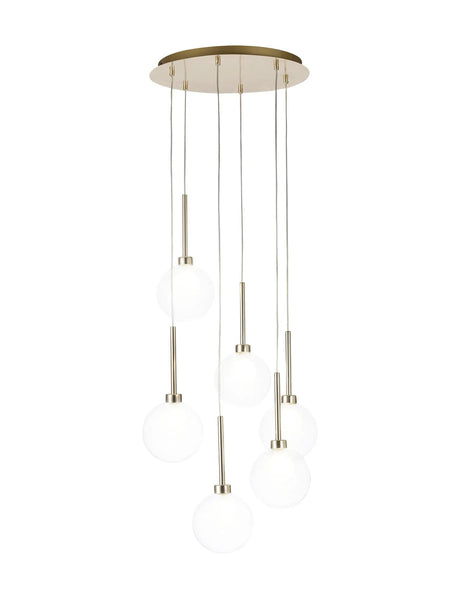 Lathen Round Pendant 2.5m, 6 x G9, French Gold/Clear/Frosted Type G Shade