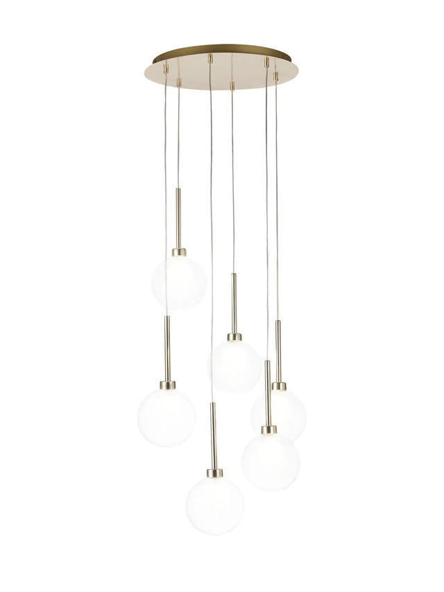 Lathen Round Pendant 2.5m, 6 x G9, French Gold/Clear/Frosted Type G Shade