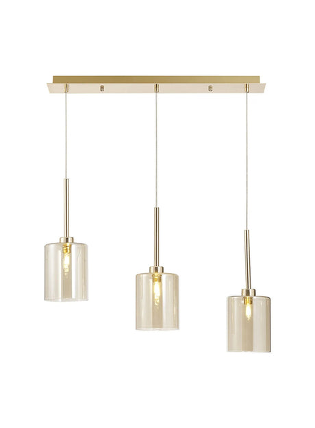 Lathen Linear Pendant 2m, 3 x G9, French Gold/Cognac Type B Shade