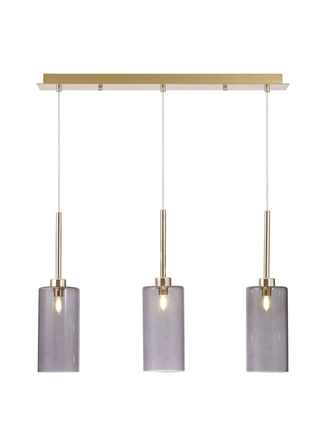 Lathen Linear Pendant 2m, 3 x G9, French Gold/Smoked Type A Shade