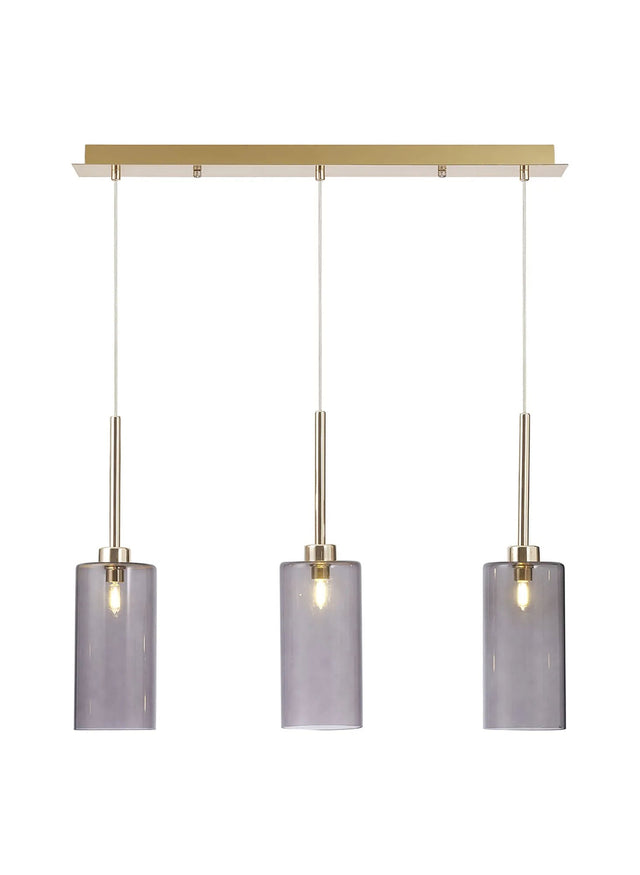 Lathen Linear Pendant 2m, 3 x G9, French Gold/Smoked Type A Shade