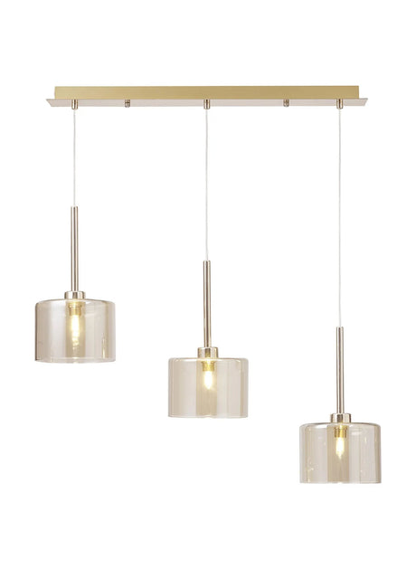 Lathen Linear Pendant 2m, 3 x G9, French Gold/Cognac Type C Shade