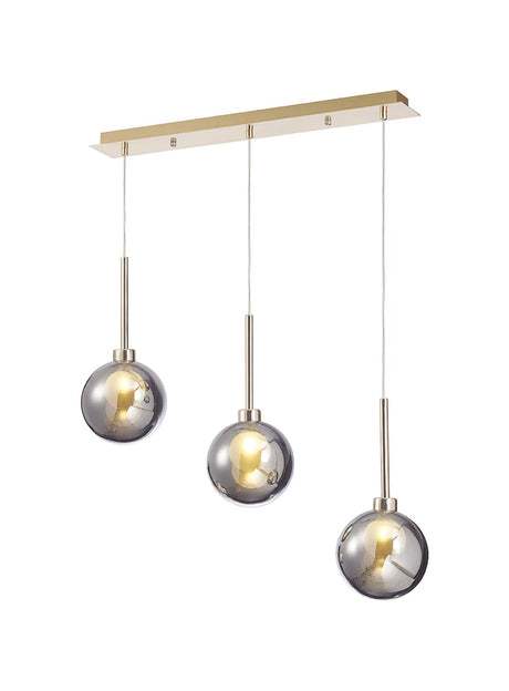 Lathen Linear Pendant 2m, 3 x G9, French Gold/Chrome/Frosted Type G Shade