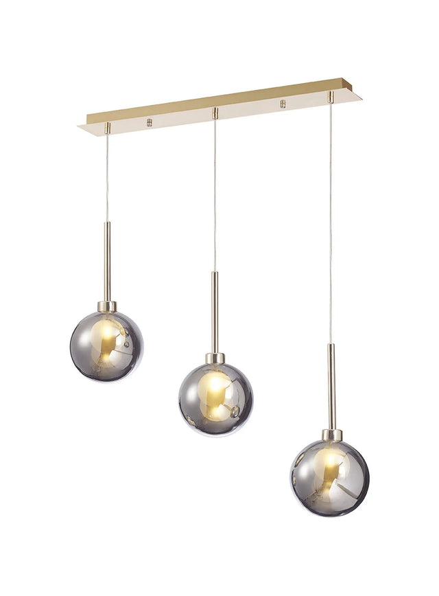 Lathen Linear Pendant 2m, 3 x G9, French Gold/Chrome/Frosted Type G Shade
