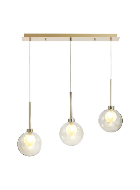 Lathen Linear Pendant 2m, 3 x G9, French Gold/Cognac/Frosted Type G Shade