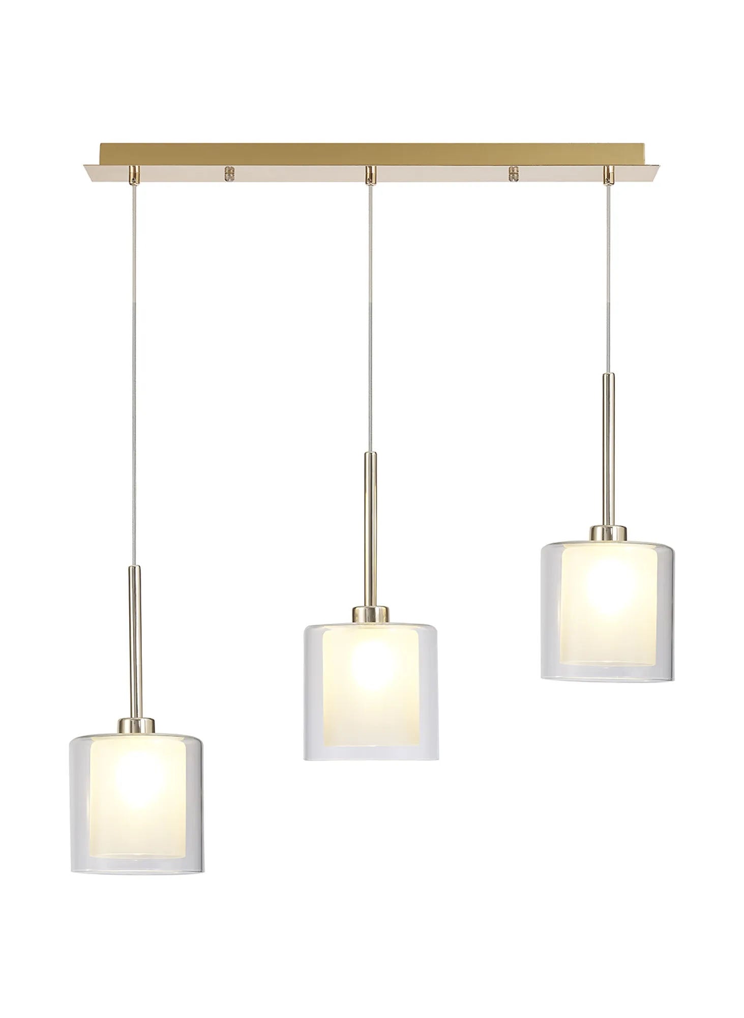 Lathen Linear Pendant 2m, 3 x G9, French Gold/Frosted/Clear Type H Shade