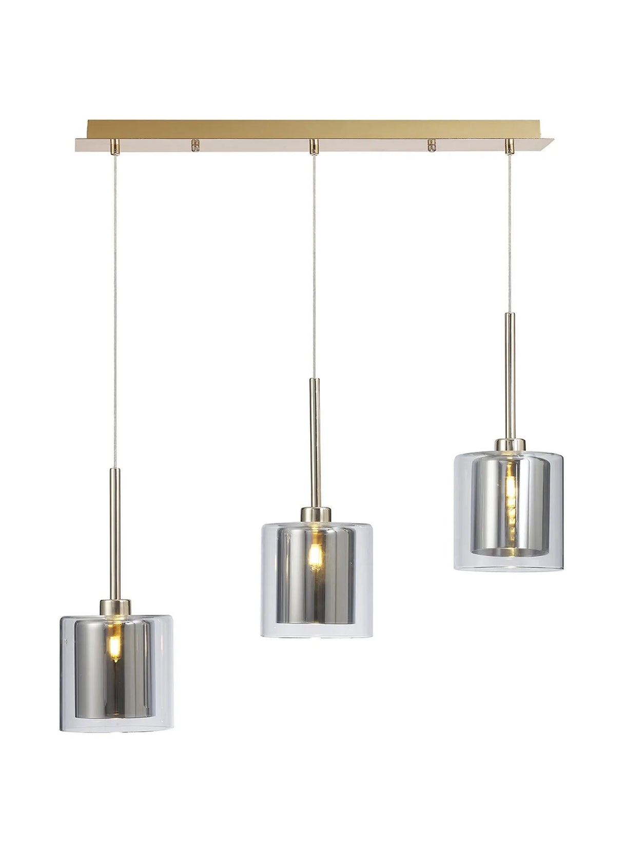 Lathen Linear Pendant 2m, 3 x G9, French Gold/Chrome/Clear Type H Shade