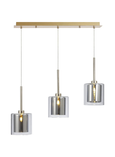 Lathen Linear Pendant 2m, 3 x G9, French Gold/Chrome/Clear Type H Shade