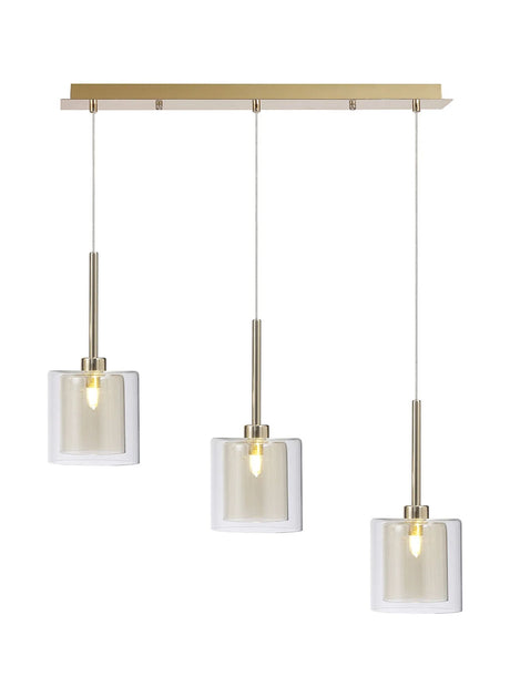 Lathen Linear Pendant 2m, 3 x G9, French Gold/Cognac/Clear Type H Shade