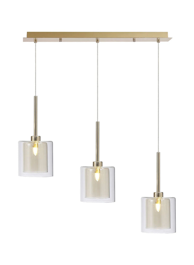 Lathen Linear Pendant 2m, 3 x G9, French Gold/Cognac/Clear Type H Shade
