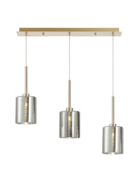 Lathen Linear Pendant 2m, 3 x G9, French Gold/Chrome Lined Type B Shade