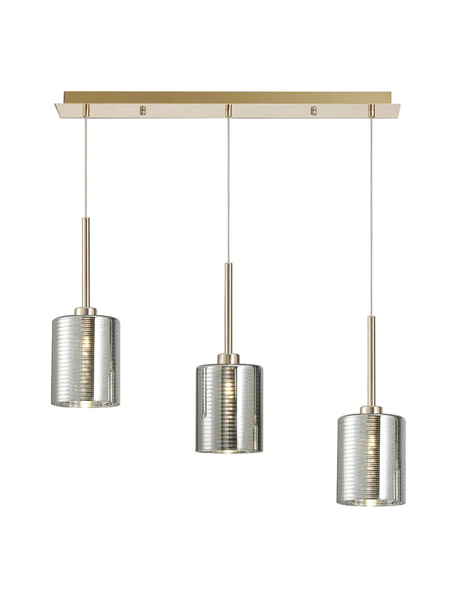 Lathen Linear Pendant 2m, 3 x G9, French Gold/Chrome Lined Type B Shade