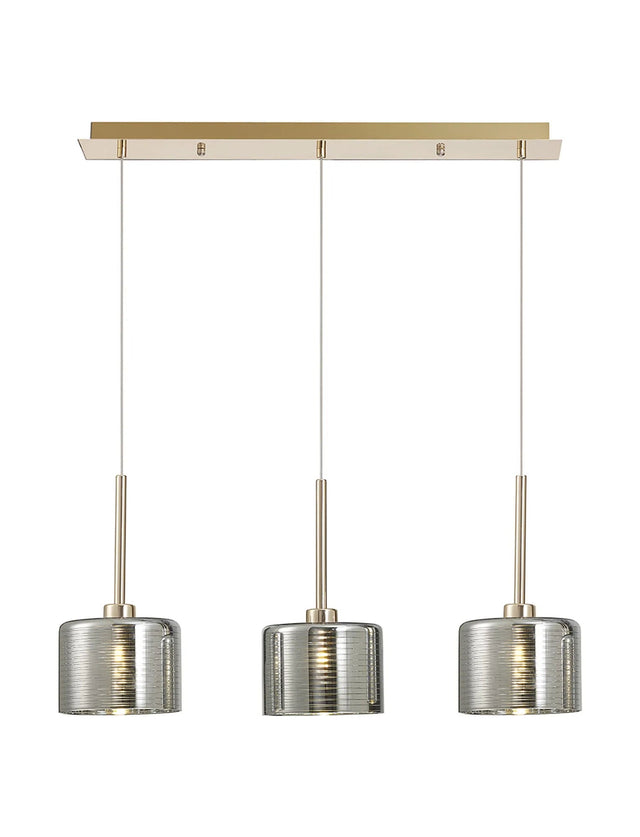 Lathen Linear Pendant 2m, 3 x G9, French Gold/Chrome Type C Shade