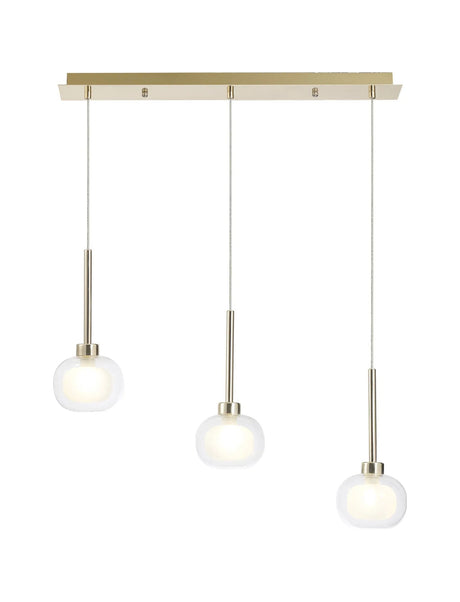 Lathen Linear Pendant 2m, 3 x G9, French Gold/Frosted/Clear Type M Shade