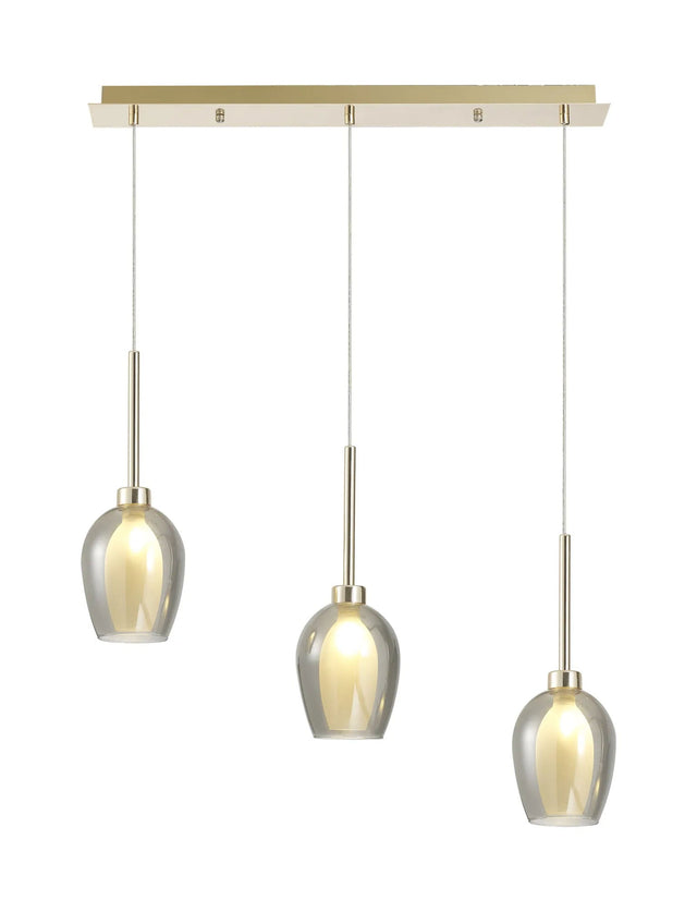 Lathen Linear Pendant 2m, 3 x G9, French Gold/Smoke/Frosted Type D Shade