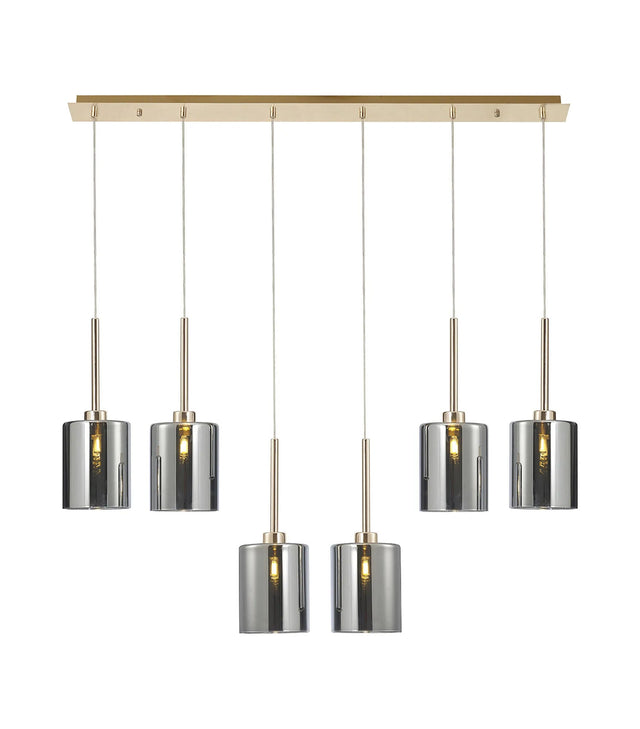 Lathen Linear Pendant 2m, 6 x G9, French Gold/Chrome Type B Shade