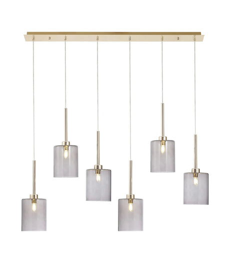 Lathen Linear Pendant 2m, 6 x G9, French Gold/Smoked Type B Shade