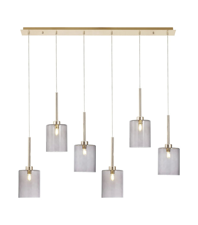 Lathen Linear Pendant 2m, 6 x G9, French Gold/Smoked Type B Shade