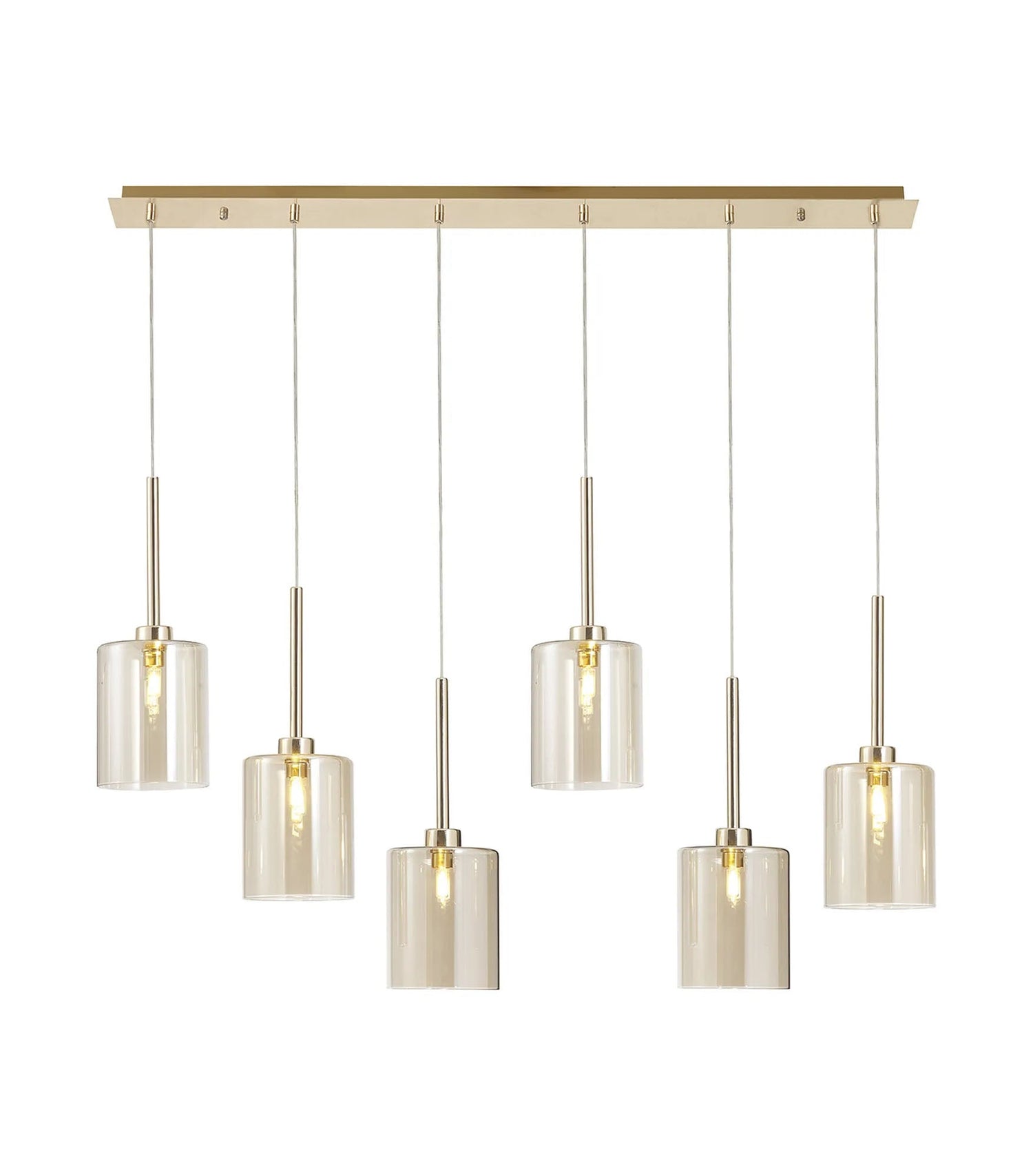 Lathen Linear Pendant 2m, 6 x G9, French Gold/Cognac Type B Shade