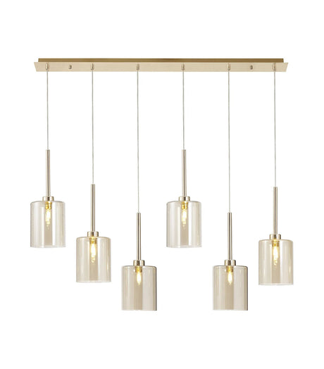 Lathen Linear Pendant 2m, 6 x G9, French Gold/Cognac Type B Shade
