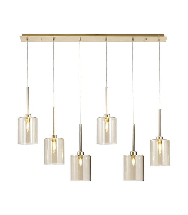 Lathen Linear Pendant 2m, 6 x G9, French Gold/Cognac Type B Shade