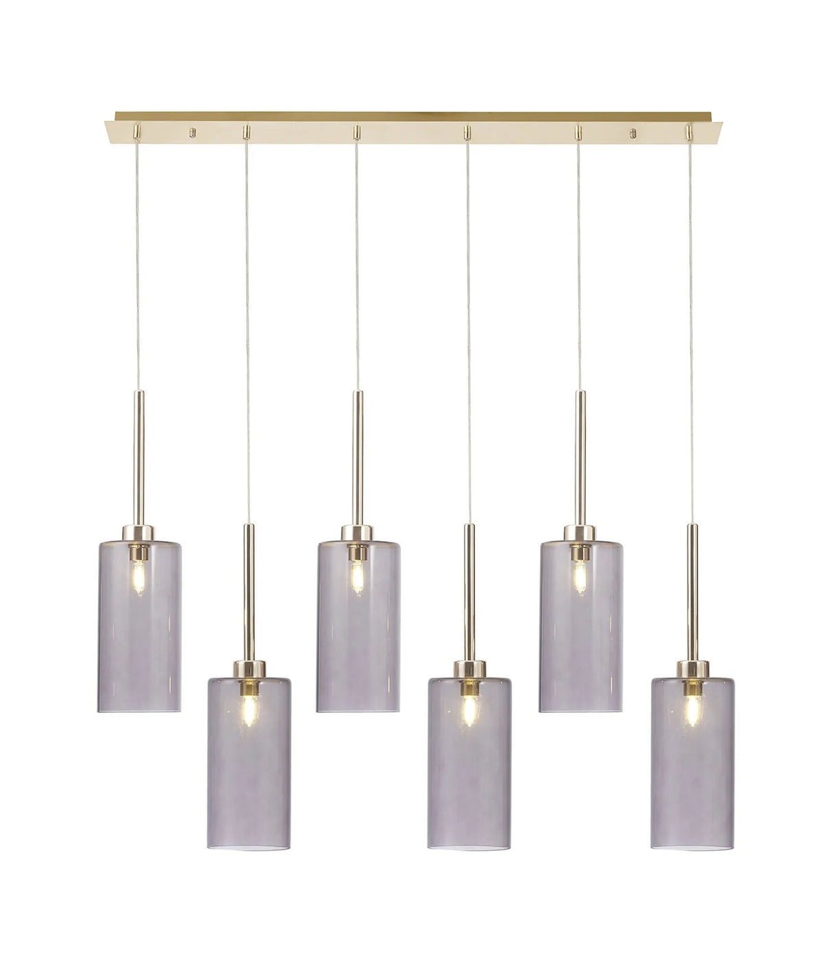Lathen Linear Pendant 2m, 6 x G9, French Gold/Smoked Type A Shade