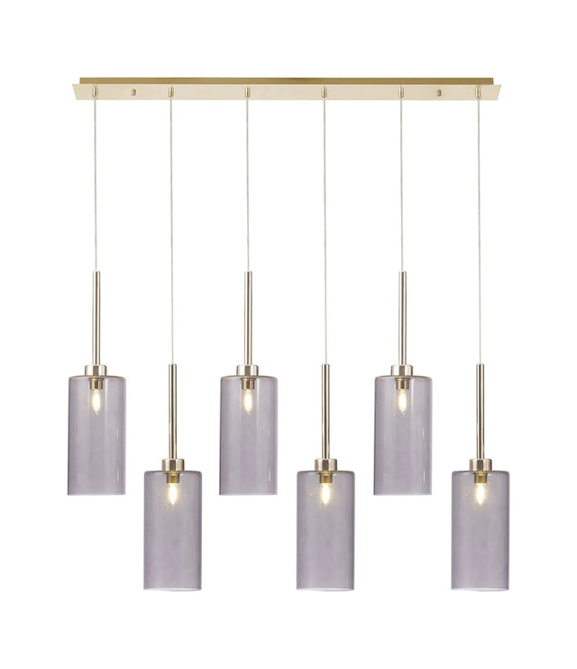 Lathen Linear Pendant 2m, 6 x G9, French Gold/Smoked Type A Shade