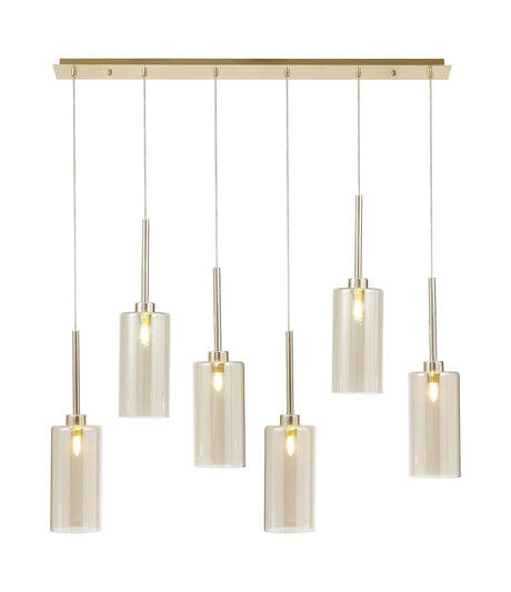 Lathen Linear Pendant 2m, 6 x G9, French Gold/Cognac Type A Shade