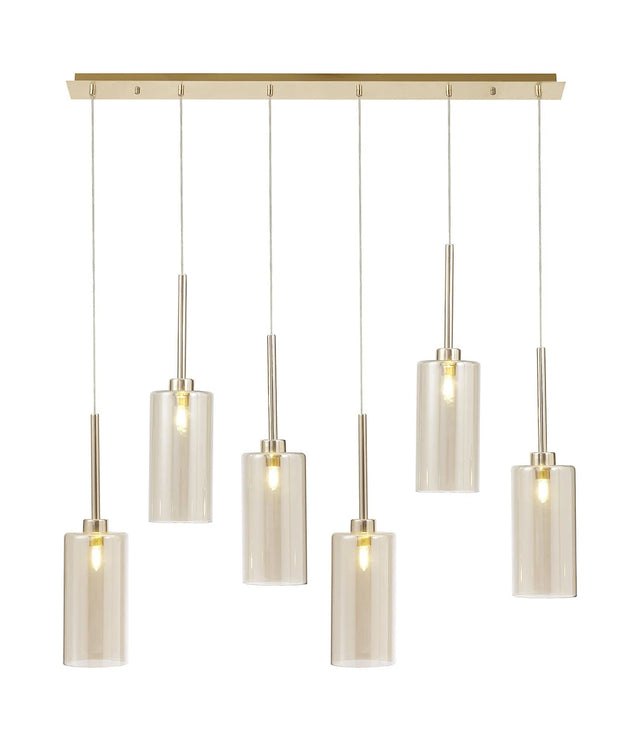Lathen Linear Pendant 2m, 6 x G9, French Gold/Cognac Type A Shade
