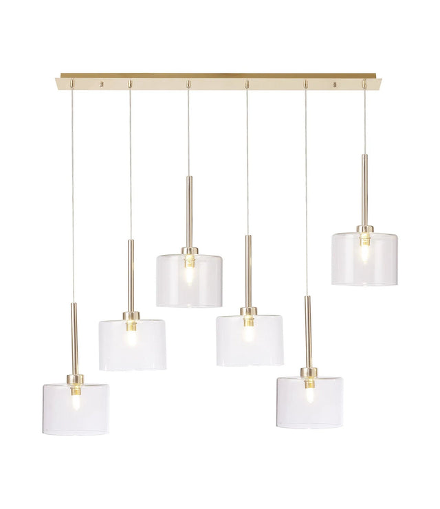 Lathen Linear Pendant 2m, 6 x G9, French Gold/Clear Type C Shade