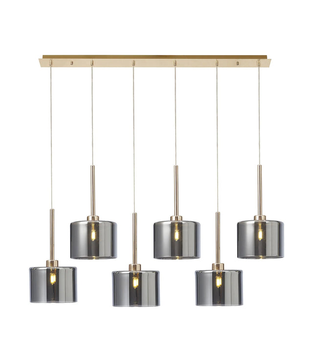 Lathen Linear Pendant 2m, 6 x G9, French Gold/Chrome Type C Shade