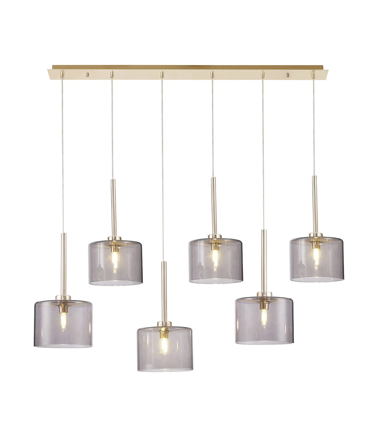 Lathen Linear Pendant 2m, 6 x G9, French Gold/Smoked Type C Shade