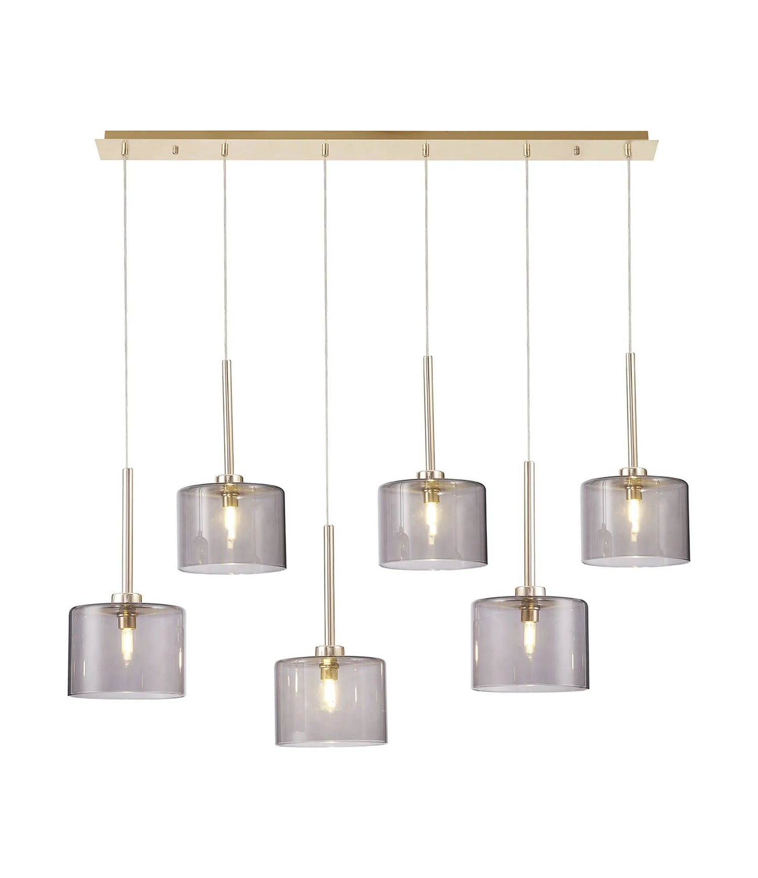 Lathen Linear Pendant 2m, 6 x G9, French Gold/Smoked Type C Shade