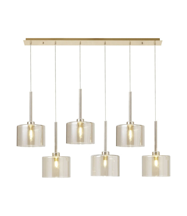 Lathen Linear Pendant 2m, 6 x G9, French Gold/Cognac Type C Shade