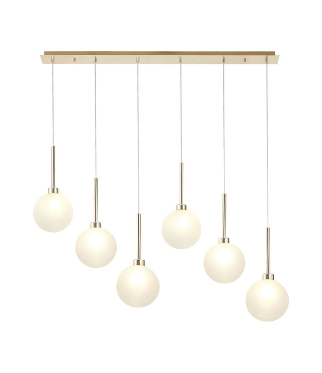 Lathen Linear Pendant 2m, 6 x G9, French Gold/Frosted Type G Shade
