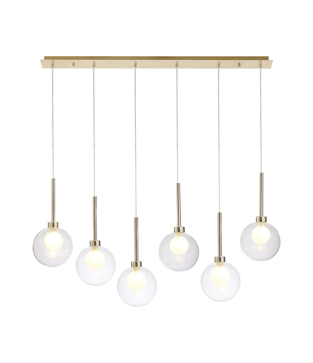 Lathen Linear Pendant 2m, 6 x G9, French Gold/Clear/Frosted Type G Shade