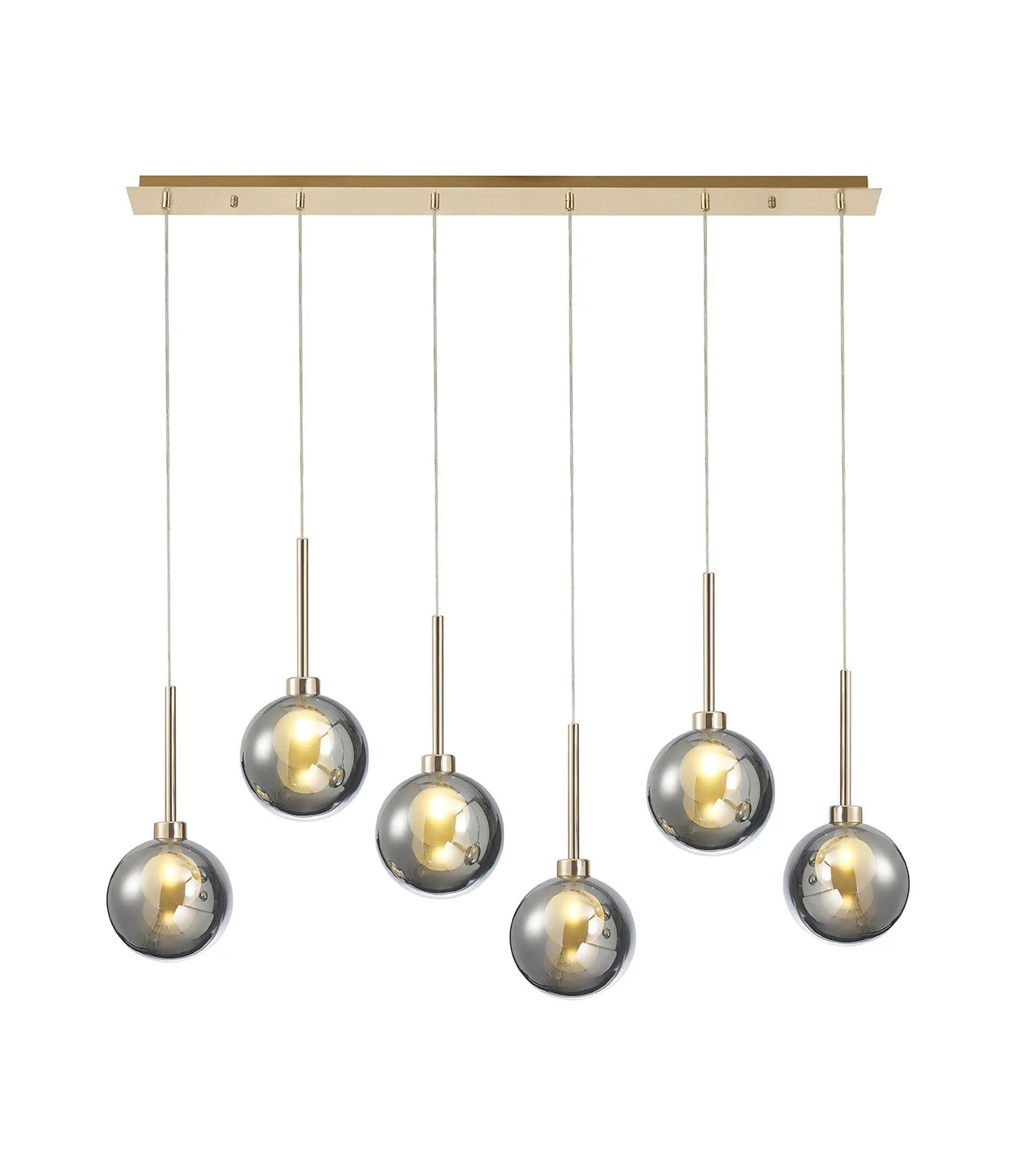 Lathen Linear Pendant 2m, 6 x G9, French Gold/Chrome/Frosted Type G Shade