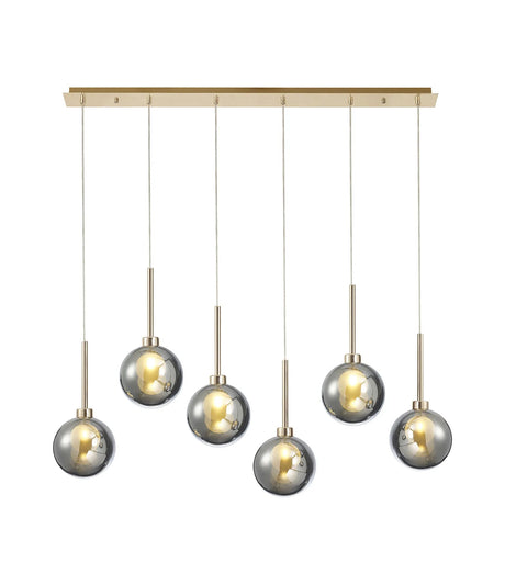Lathen Linear Pendant 2m, 6 x G9, French Gold/Chrome/Frosted Type G Shade