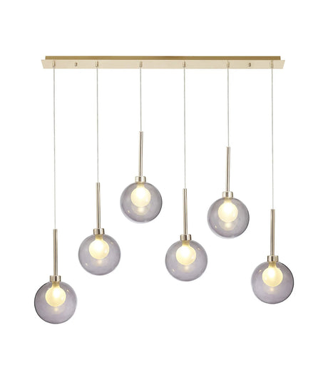 Lathen Linear Pendant 2m, 6 x G9, French Gold/Smoked/Frosted Type G Shade