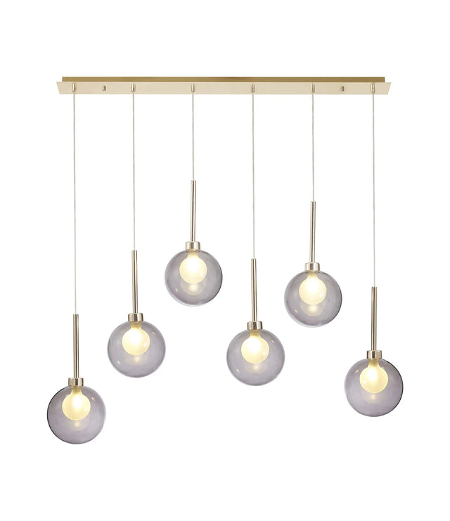 Lathen Linear Pendant 2m, 6 x G9, French Gold/Smoked/Frosted Type G Shade