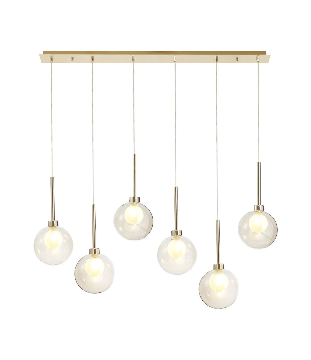 Lathen Linear Pendant 2m, 6 x G9, French Gold/Cognac/Frosted Type G Shade