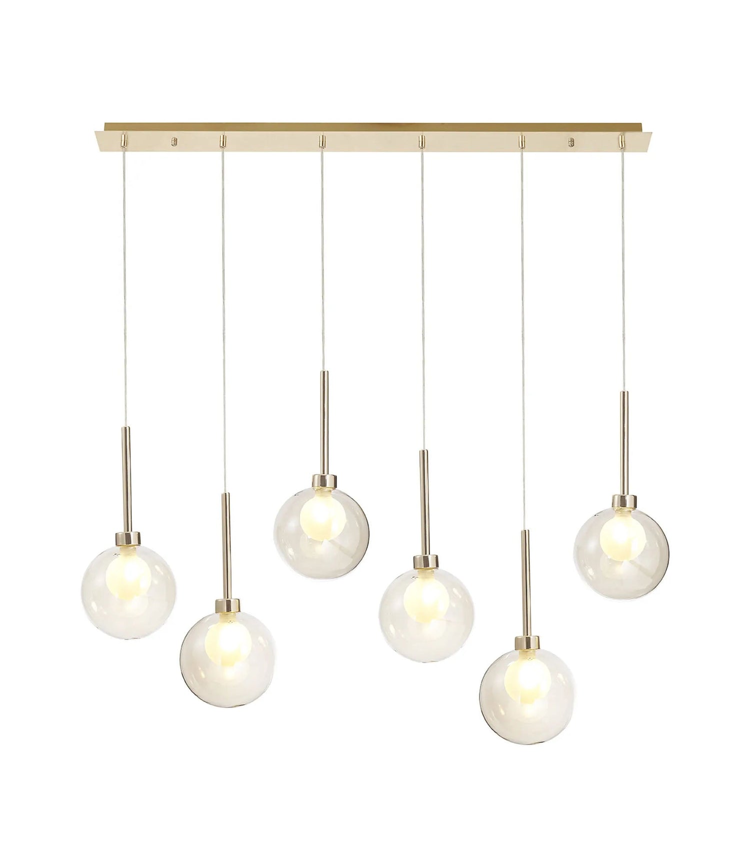 Lathen Linear Pendant 2m, 6 x G9, French Gold/Cognac/Frosted Type G Shade
