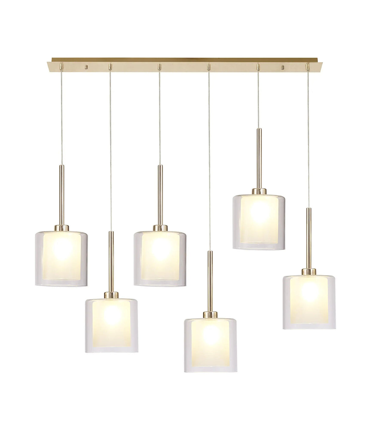 Lathen Linear Pendant 2m, 6 x G9, French Gold/Frosted/Clear Type H Shade