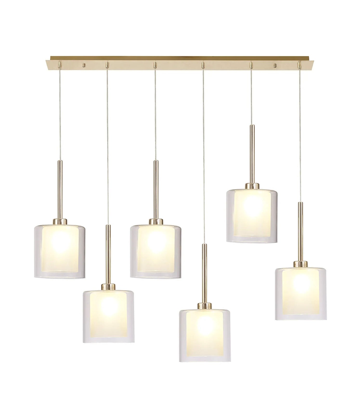 Lathen Linear Pendant 2m, 6 x G9, French Gold/Frosted/Clear Type H Shade